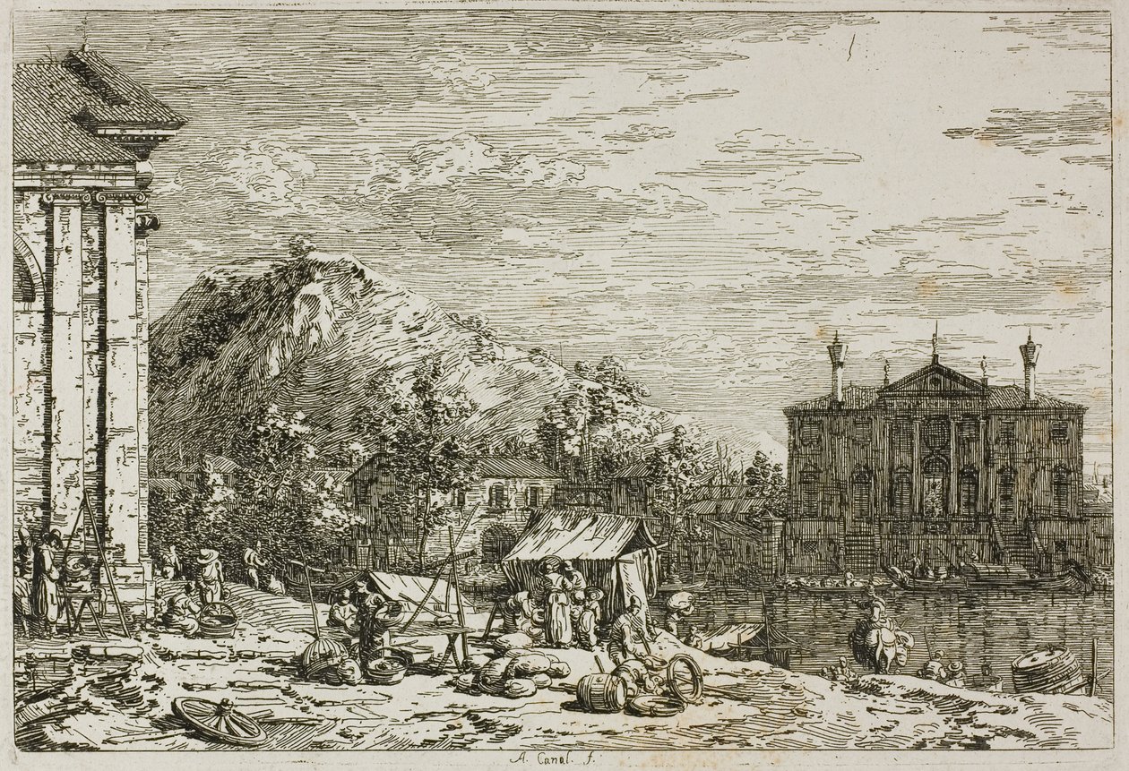 Markedet på Dolo, fra Vedute av Canaletto