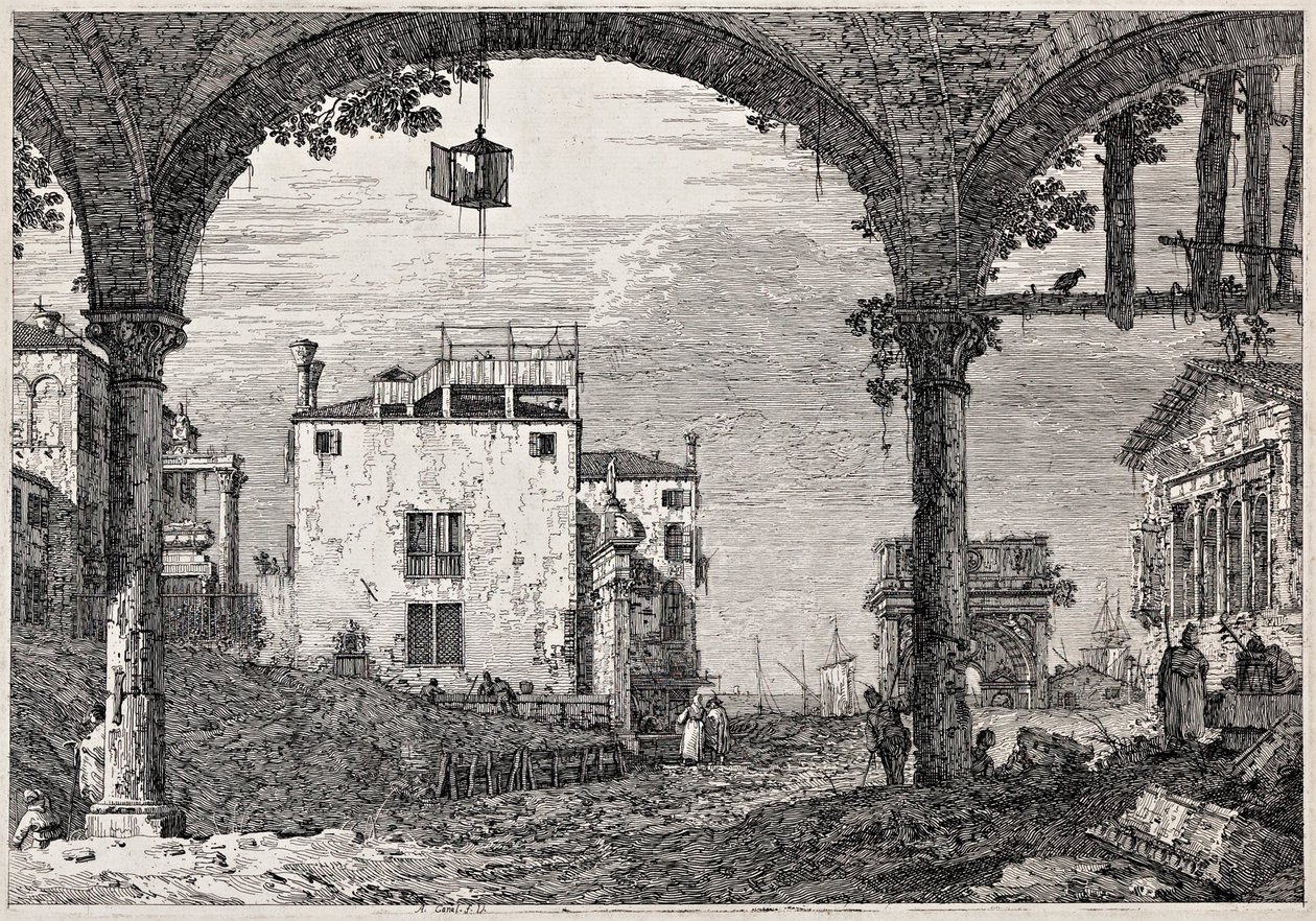 Portikoen med en lykt fra serien «Vedute» (Utsikter) av Canaletto