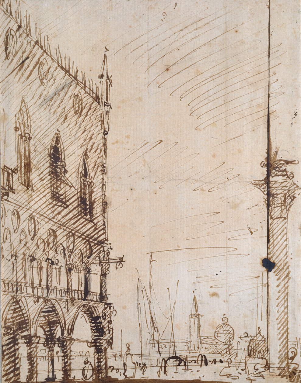 Venezia: Den sørvestlige vinkelen til Dogepalasset, tidlig på 1700-tallet av Canaletto
