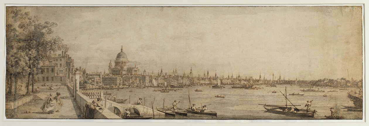 Utsikt fra Somerset Gardens mot London Bridge, ca. 1746-55 av Canaletto