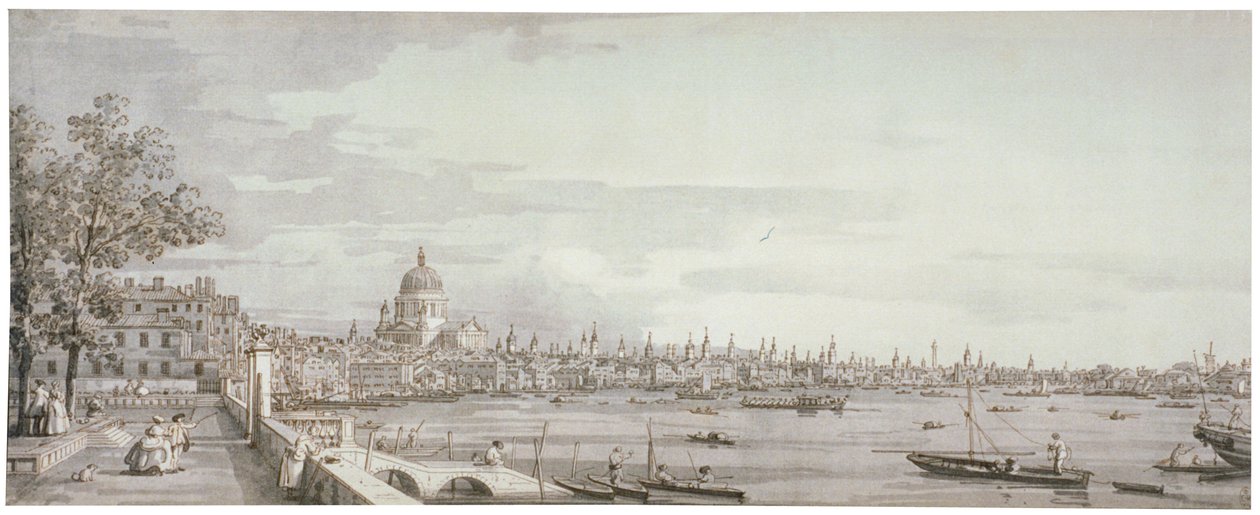 Utsikt over Themsen, London, c1750 av Canaletto