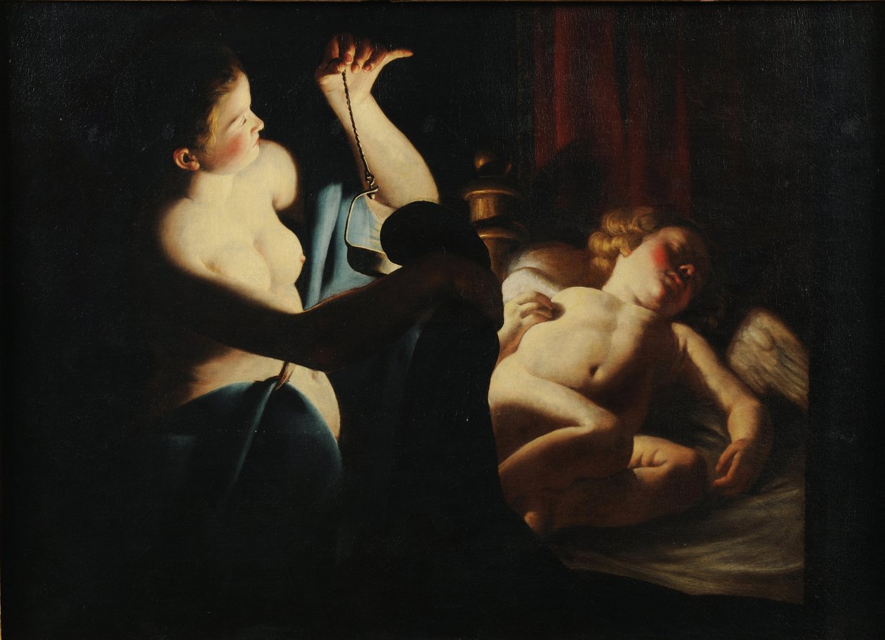 Psyche oppdager Cupid, første tredjedel av 1600-tallet av Candlelight Master