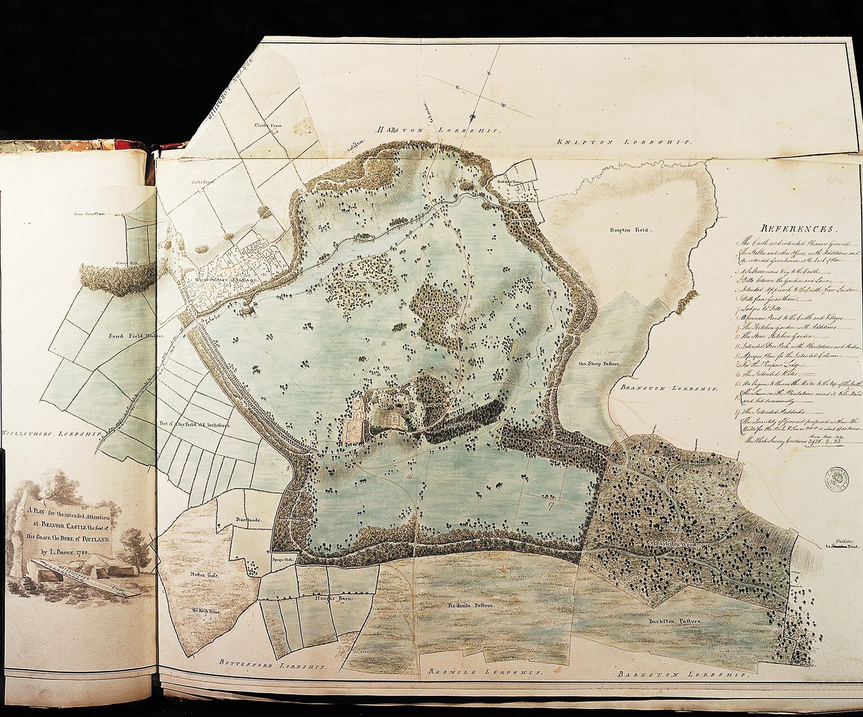 Design for Parkland på Belvoir Castle (penn og blekk med wc på papir) av Capability Brown