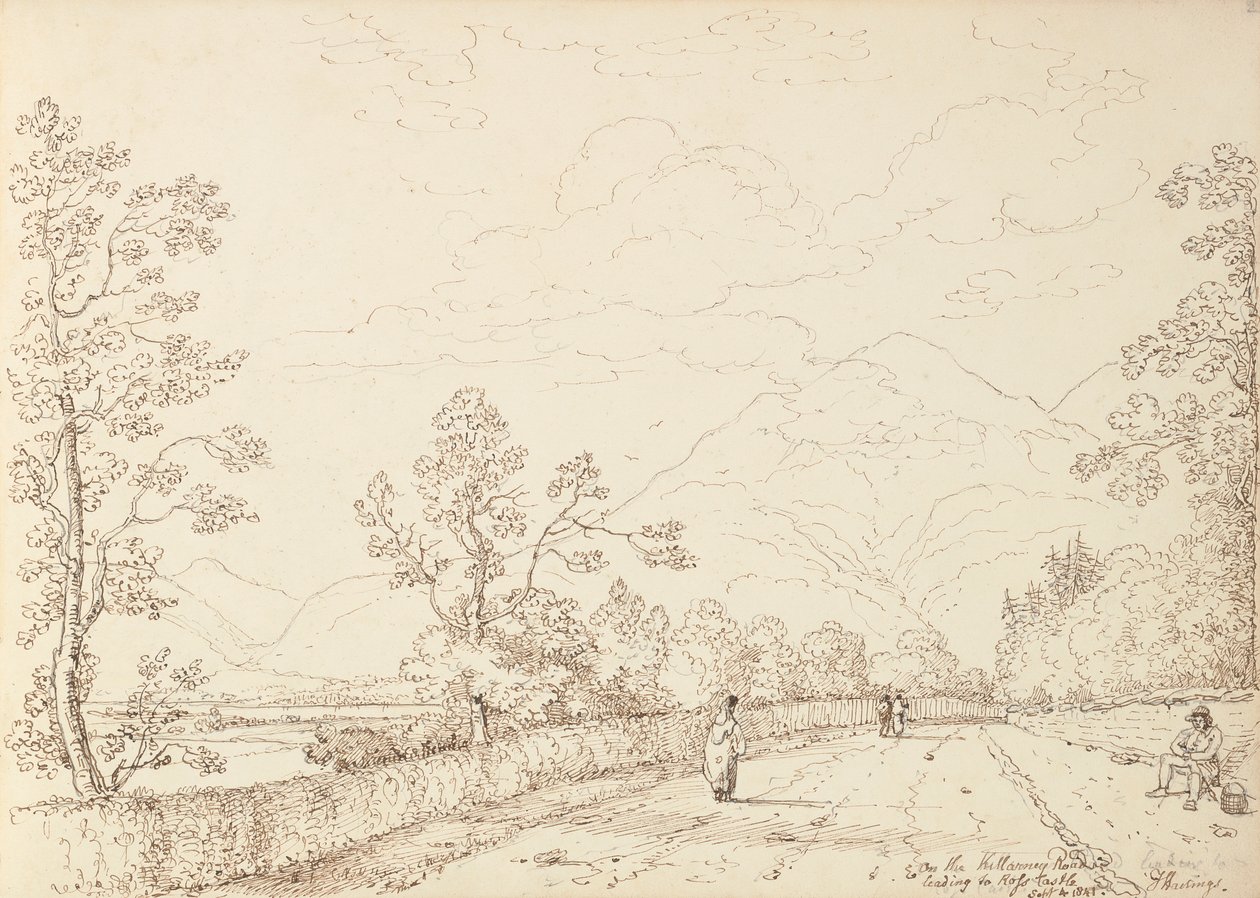 På Killarney Road som fører til Ross Castle, 4. september 1841 av Capt. Thomas Hastings