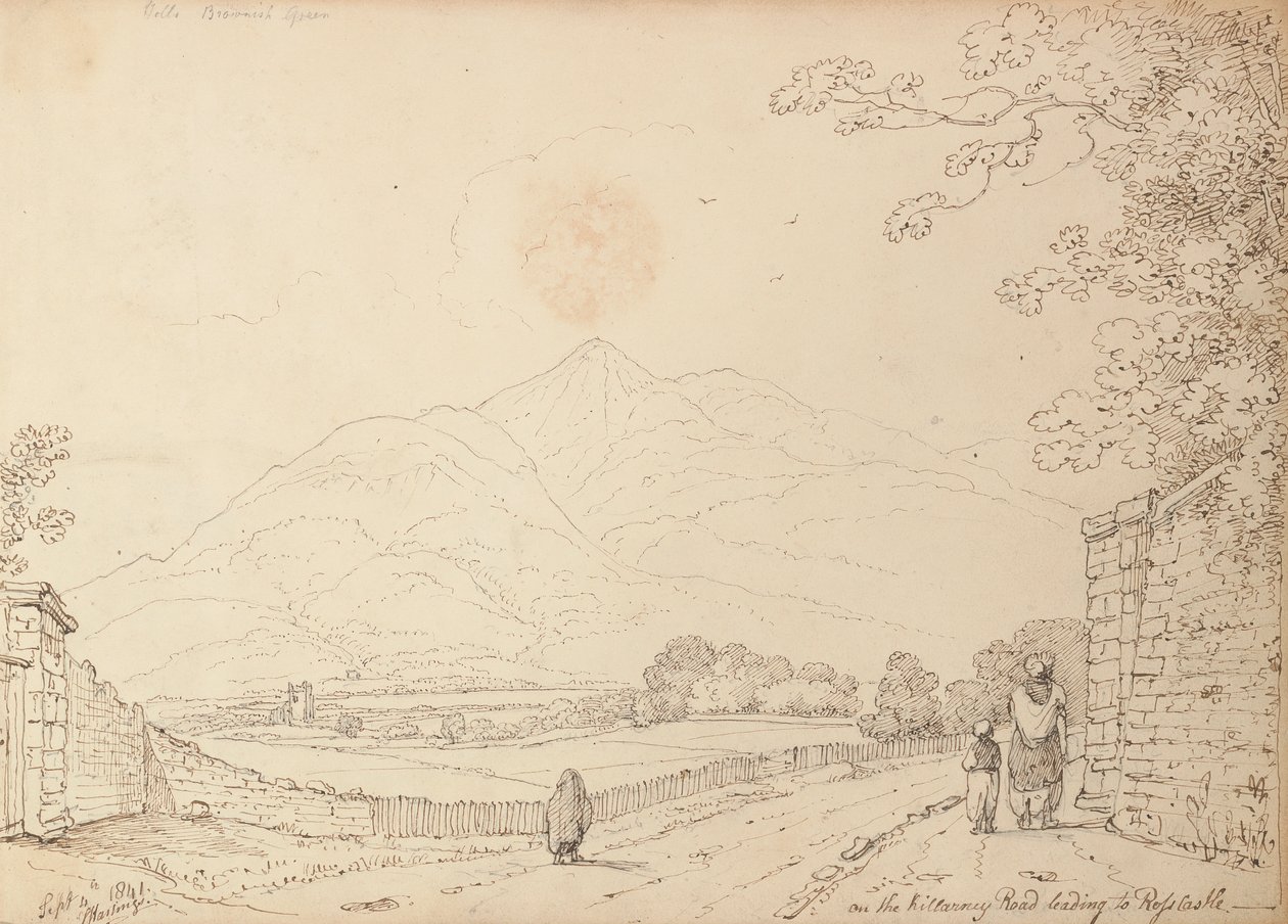 På Killarney Road som fører til Ross Castle, 4. september 1841 av Capt. Thomas Hastings