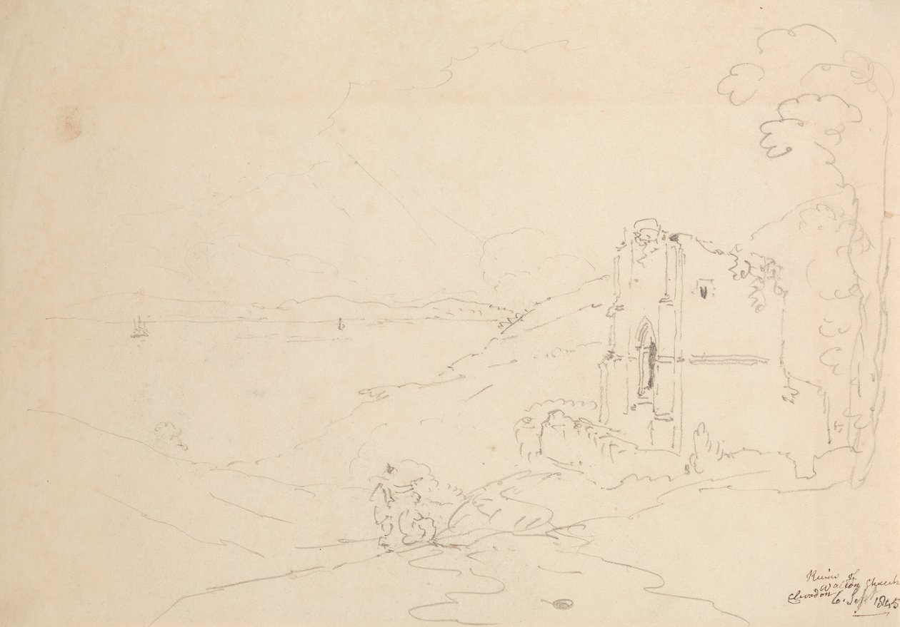 Ruinene av Walton Church, Clevedon, 6. september 1845 av Capt. Thomas Hastings