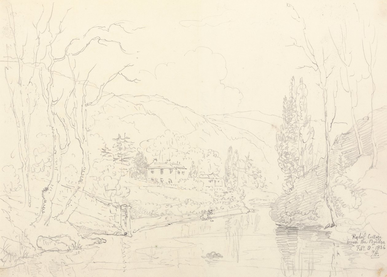Rydal hytte fra broen, 8. februar 1836 av Capt. Thomas Hastings