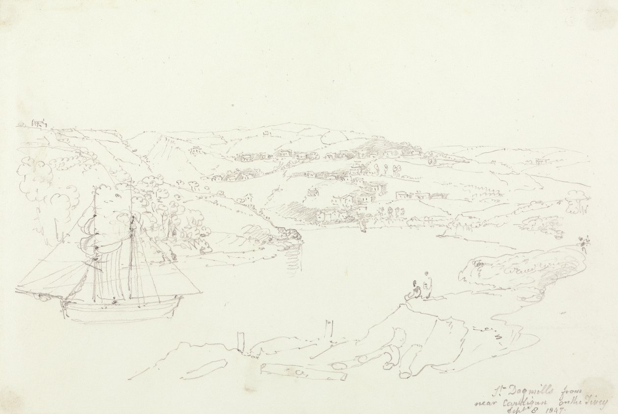 Saint Dogmaels fra Cardigan på Teifi, 8. september 1847 av Capt. Thomas Hastings