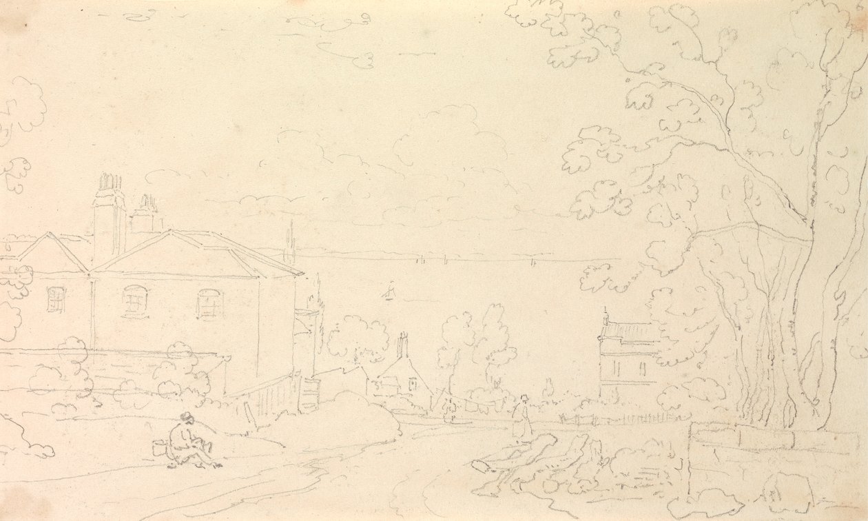 Skisse av hus nær kysten, Isle of Wight av Capt. Thomas Hastings