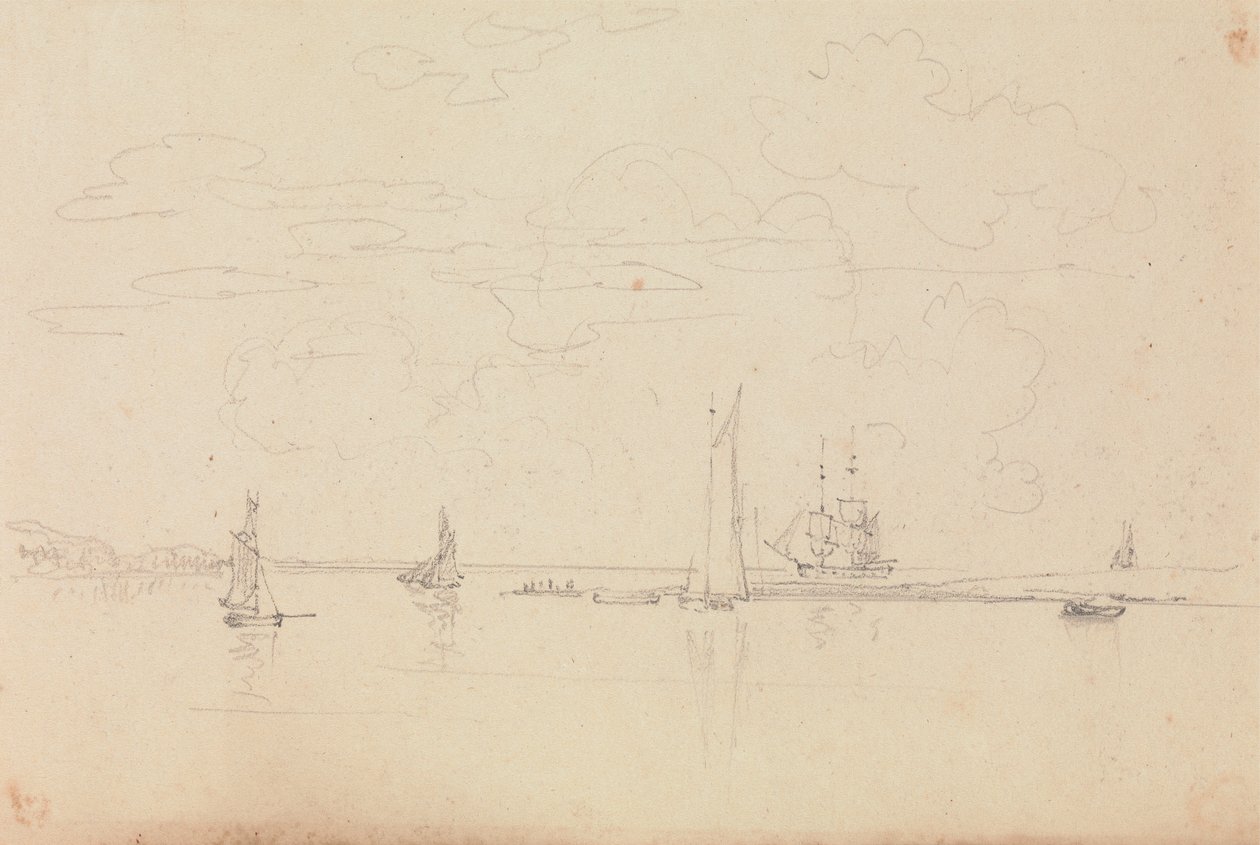 Skisse av seilbåter i en havn av Capt. Thomas Hastings