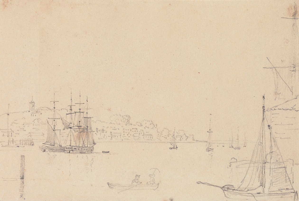 Skisse av skip nær West Cowes, Isle of Wight av Capt. Thomas Hastings