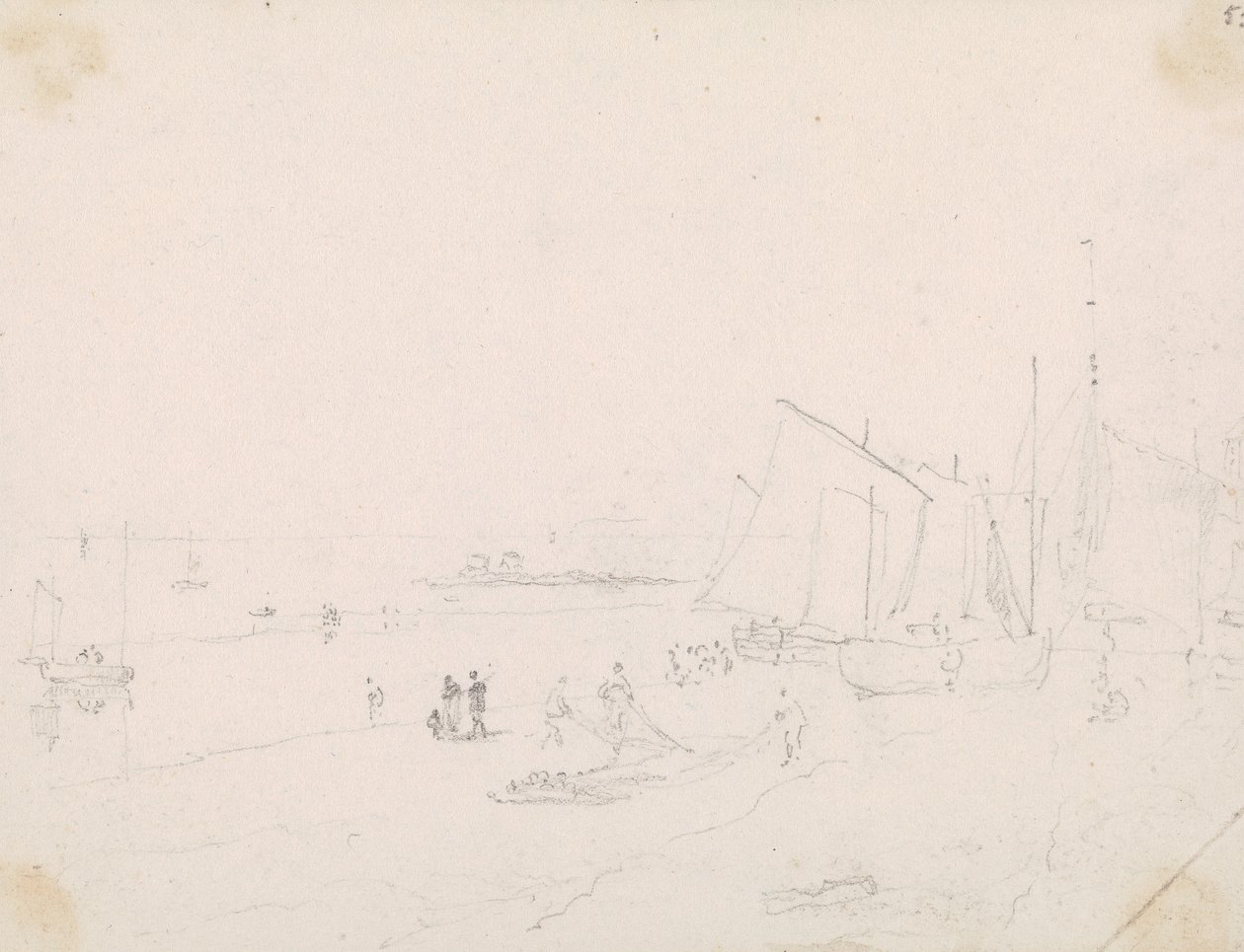 Skisse av en strandscene, Hastings av Capt. Thomas Hastings