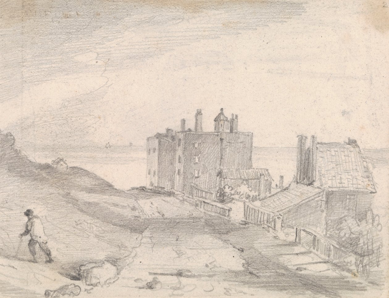 Skisse av en Cliffside Road og bygninger, Hastings av Capt. Thomas Hastings