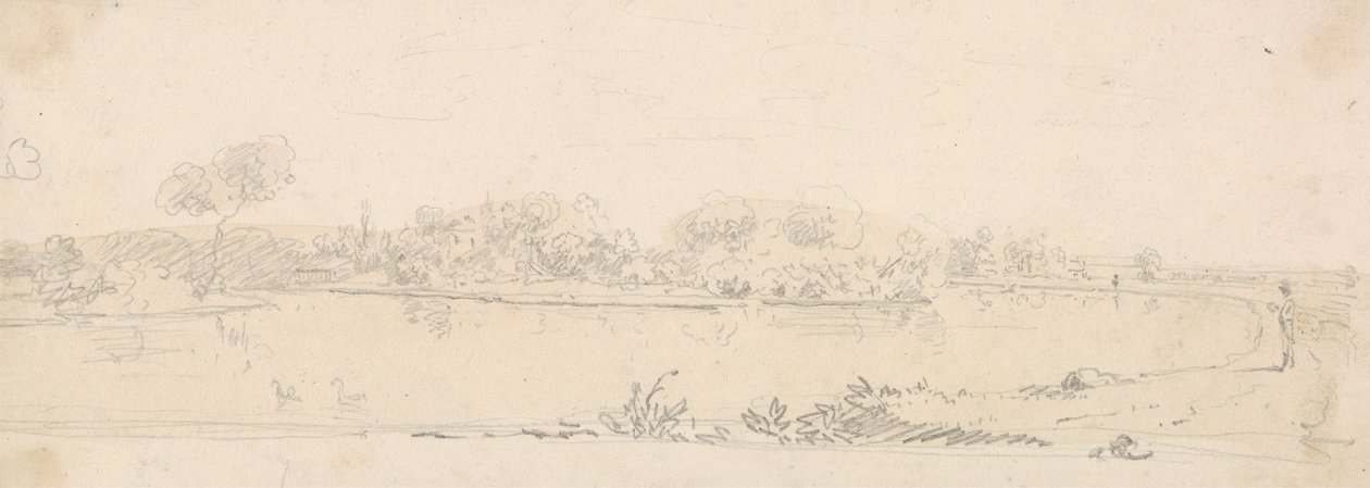 Skisse av et landskap over vannet av Capt. Thomas Hastings