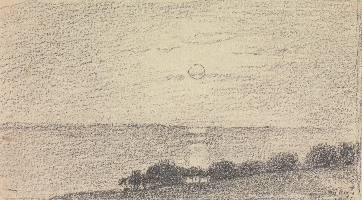 Skisse av en lav sol over havet, 20. august, 1826 av Capt. Thomas Hastings