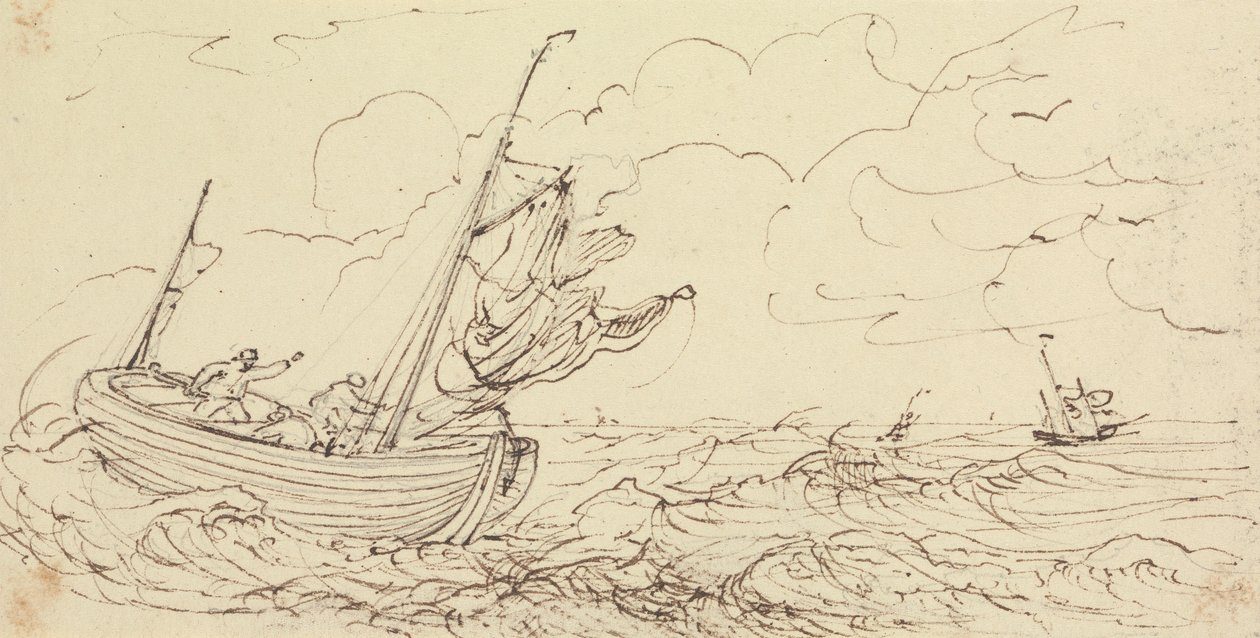 Skisse av et skip på et stormfullt hav av Capt. Thomas Hastings