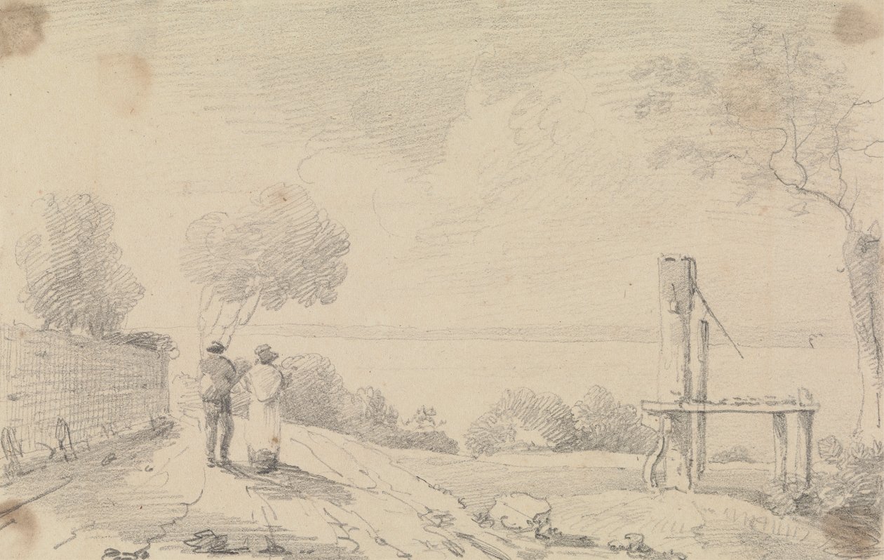 Skisse av en kystvei nær en plattform av Capt. Thomas Hastings