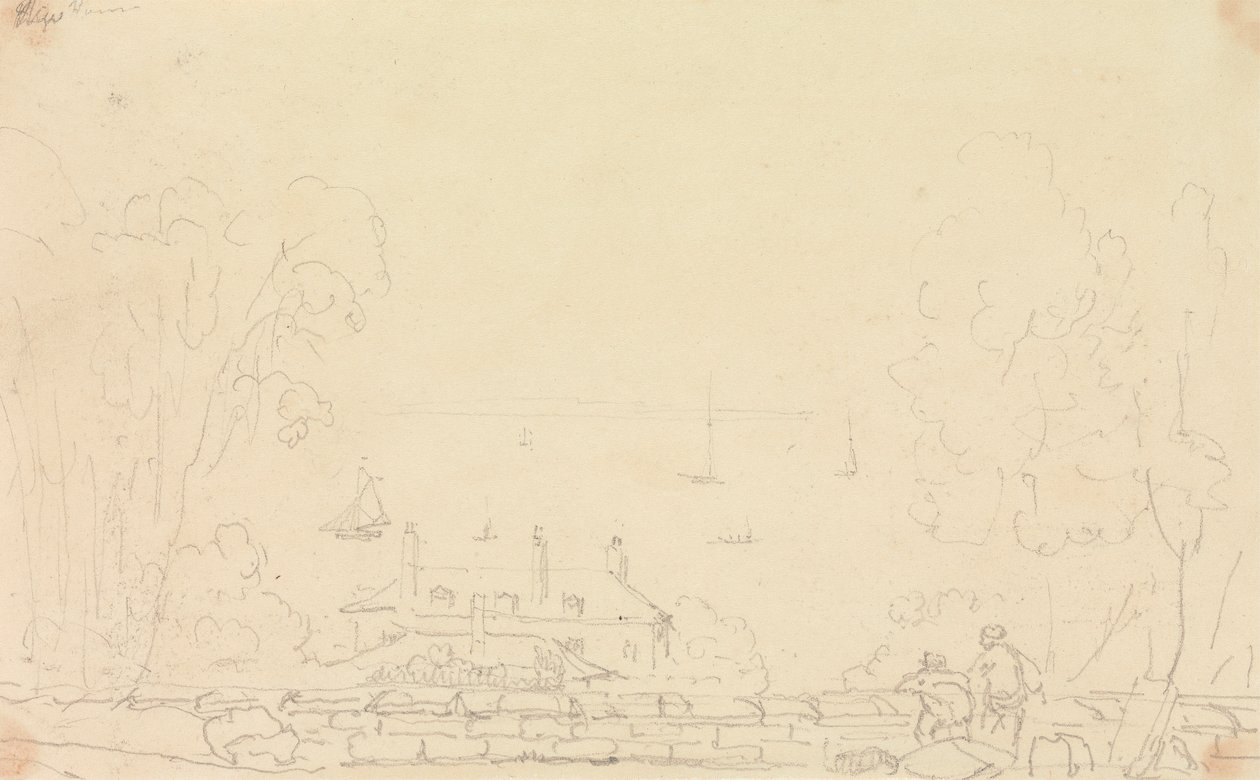 Skisse av et eiendomshus nær kysten, Isle of Wight av Capt. Thomas Hastings