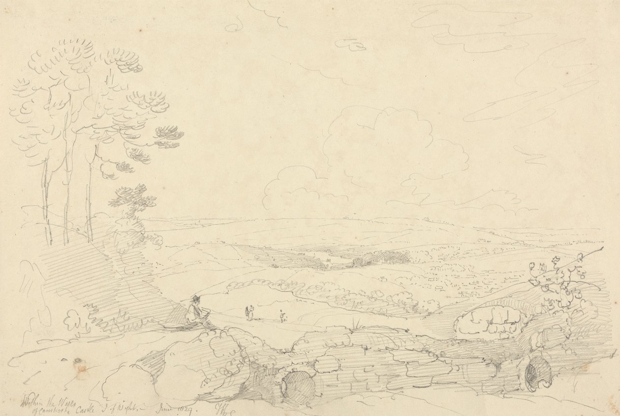 Innenfor murene til Carisbrooke Castle, Isle of Wight, juni 1829 av Capt. Thomas Hastings