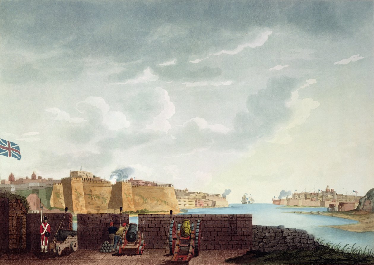 Utsikt over La Valletta under beleiringen av 1800, gravert av Francis Chesham, 1803 av Captain James Weir