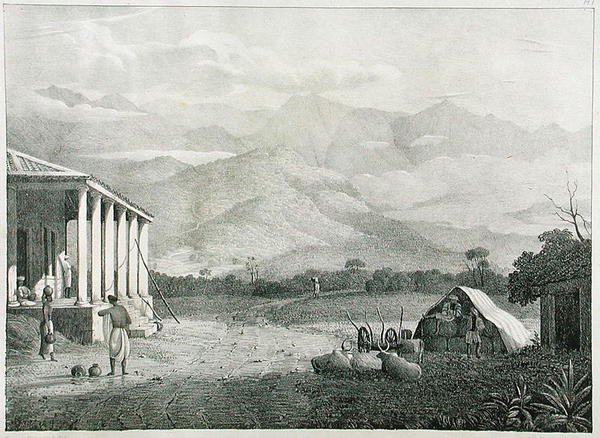 Seremoogy, eller Streemoogy, Pass, Neelgherry Mountains, plate 1 fra View of the Neilgherries, eller Blue Mountains of Coimbetoor, Sør-India av Captain McCurdy, publisert 1830 av Captain E. A. after McCurdy
