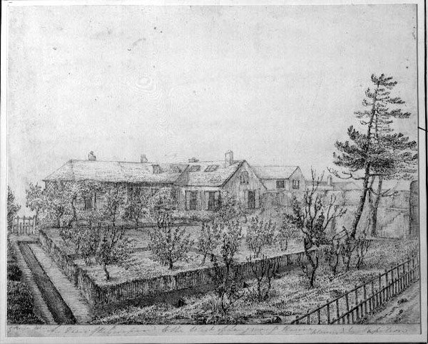 En utsikt over frukthagen vest for Longwood House på øya St. Helena, ca. 1821 av Captain G. Rotton