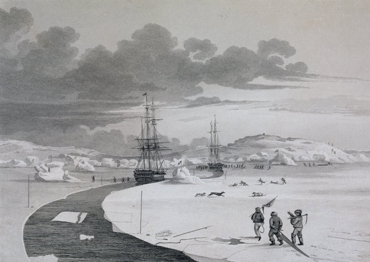 Cutting into Winter Island, oktober 1821, fra Journal of a Second Voyage for the Discovery of a North West Passage fra Atlanterhavet til Stillehavet fremført i årene 1821-22-23, av William Edwar av Captain George Francis Lyon
