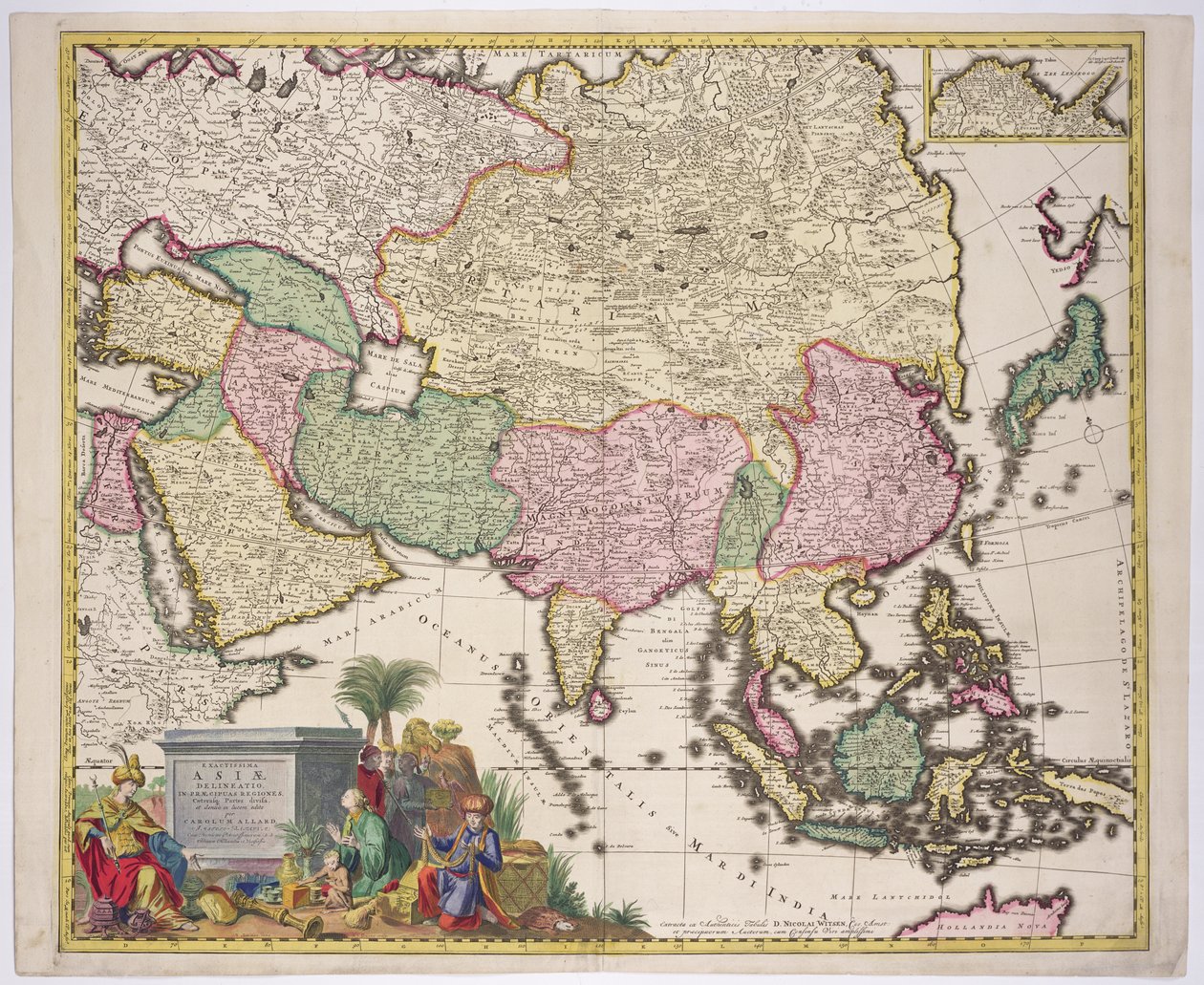 Kart over Asia, Tartaria, Japan, Filippinene og Øst-India, gravert av G. van Gouwen, ca. 1690 av Carel Allard