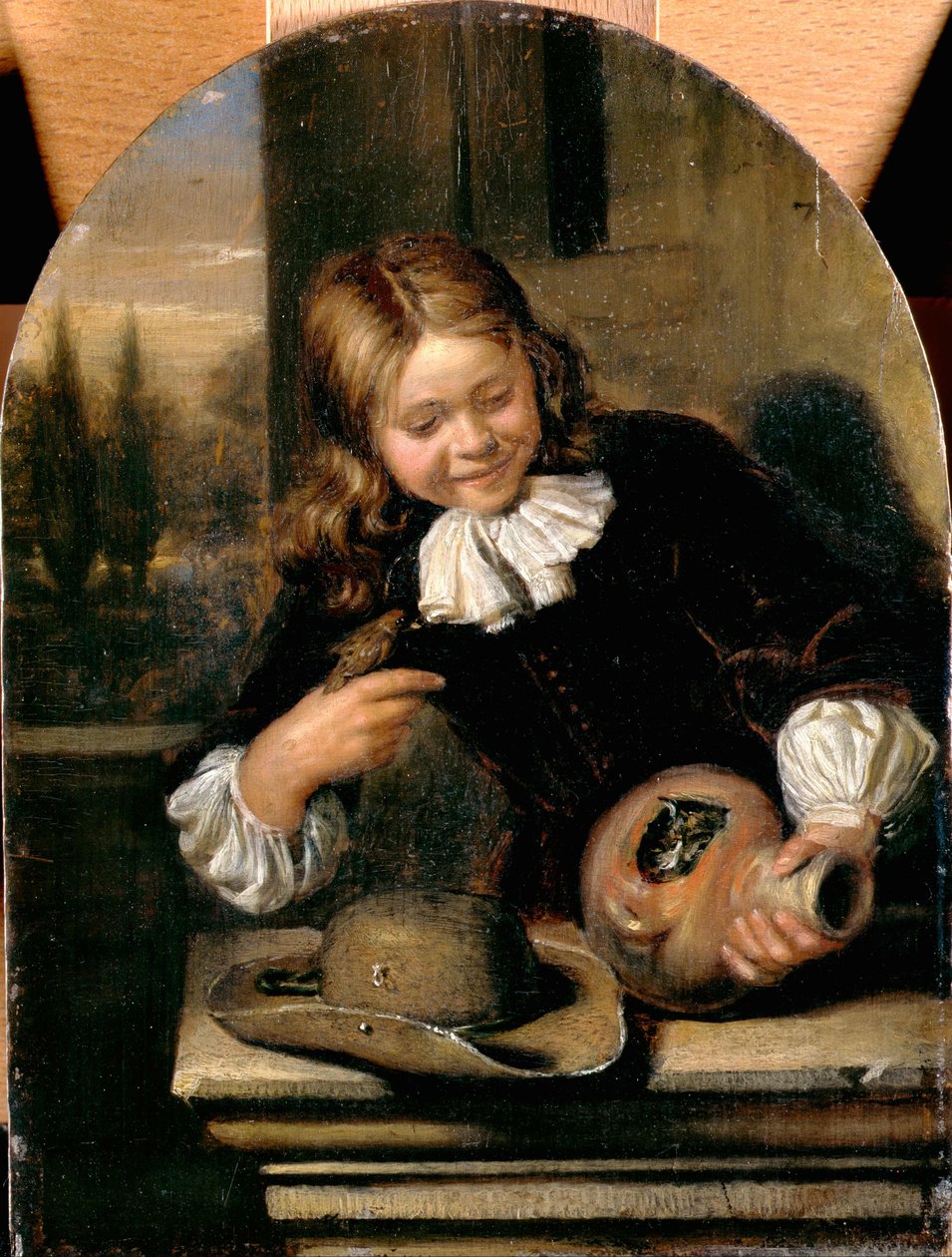 Gutt med en Flagon og et fuglerede av Carel De Moor