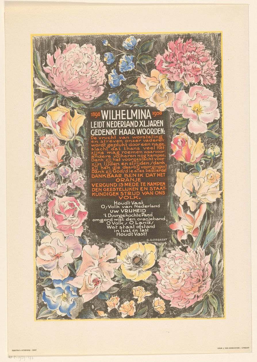 Plakat i anledning førtiårsjubileet for regjeringen til dronning Wilhelmina av Nederland av Carel Adolph Lion Cachet