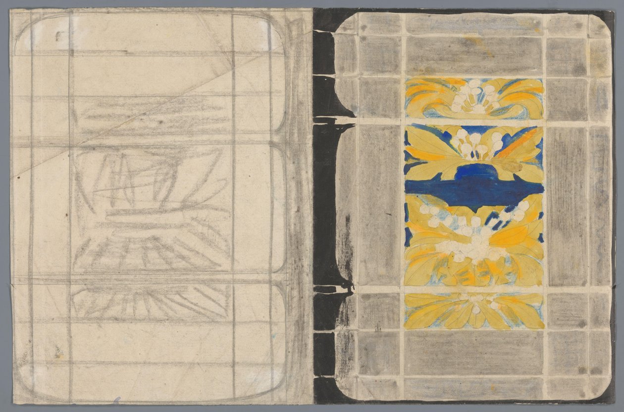 Entwurf für einen Buchumschlag mit Blumenmotiv av Carel Adolph Lion Cachet
