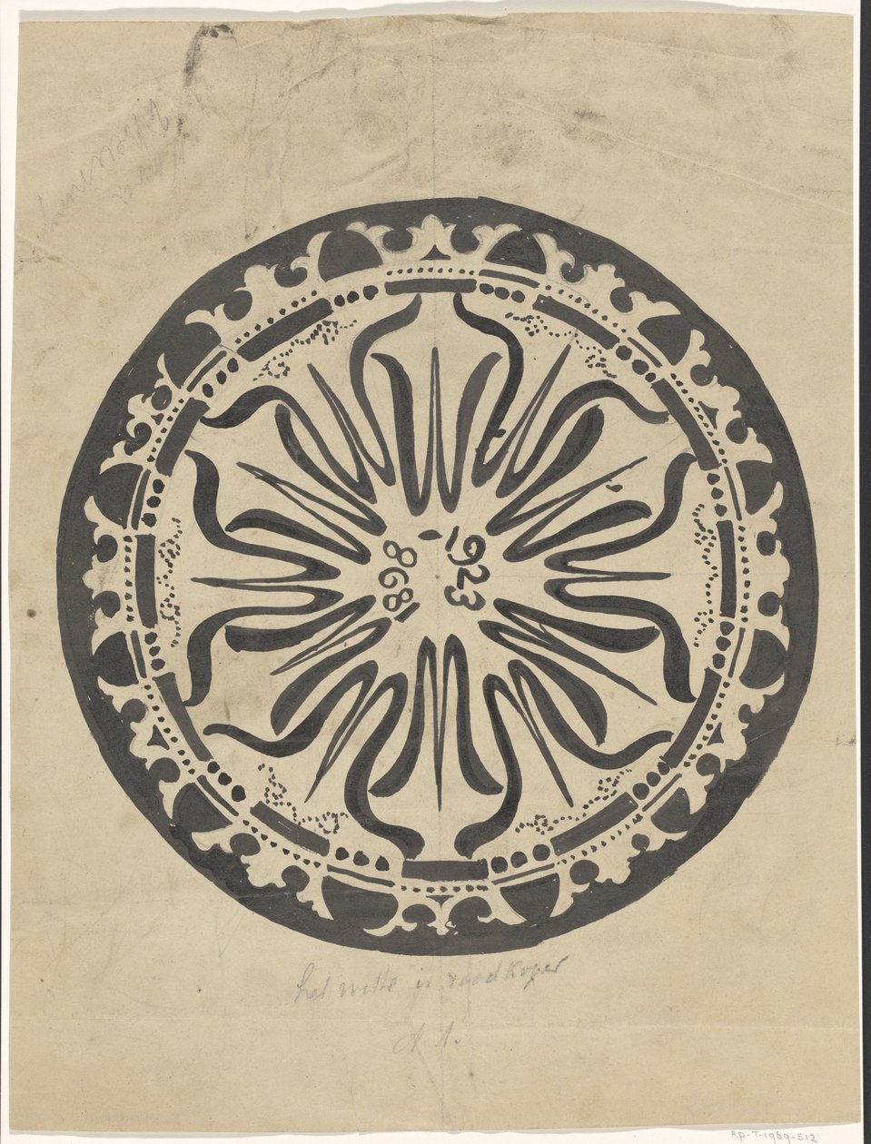 Design for en tallerken i anledning dronning Wilhelminas sølvjubileum av Carel Adolph Lion Cachet