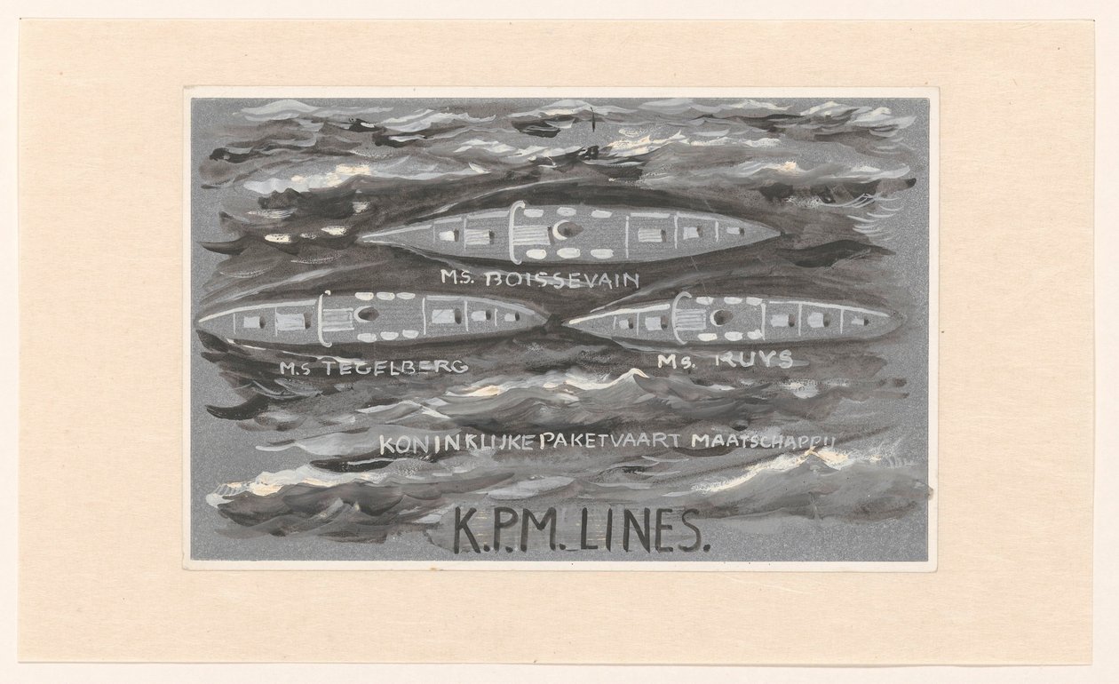 Design for vignett av Koninklijke Paketvaart Maatschappij, K.P.M. linjer av Carel Adolph Lion Cachet