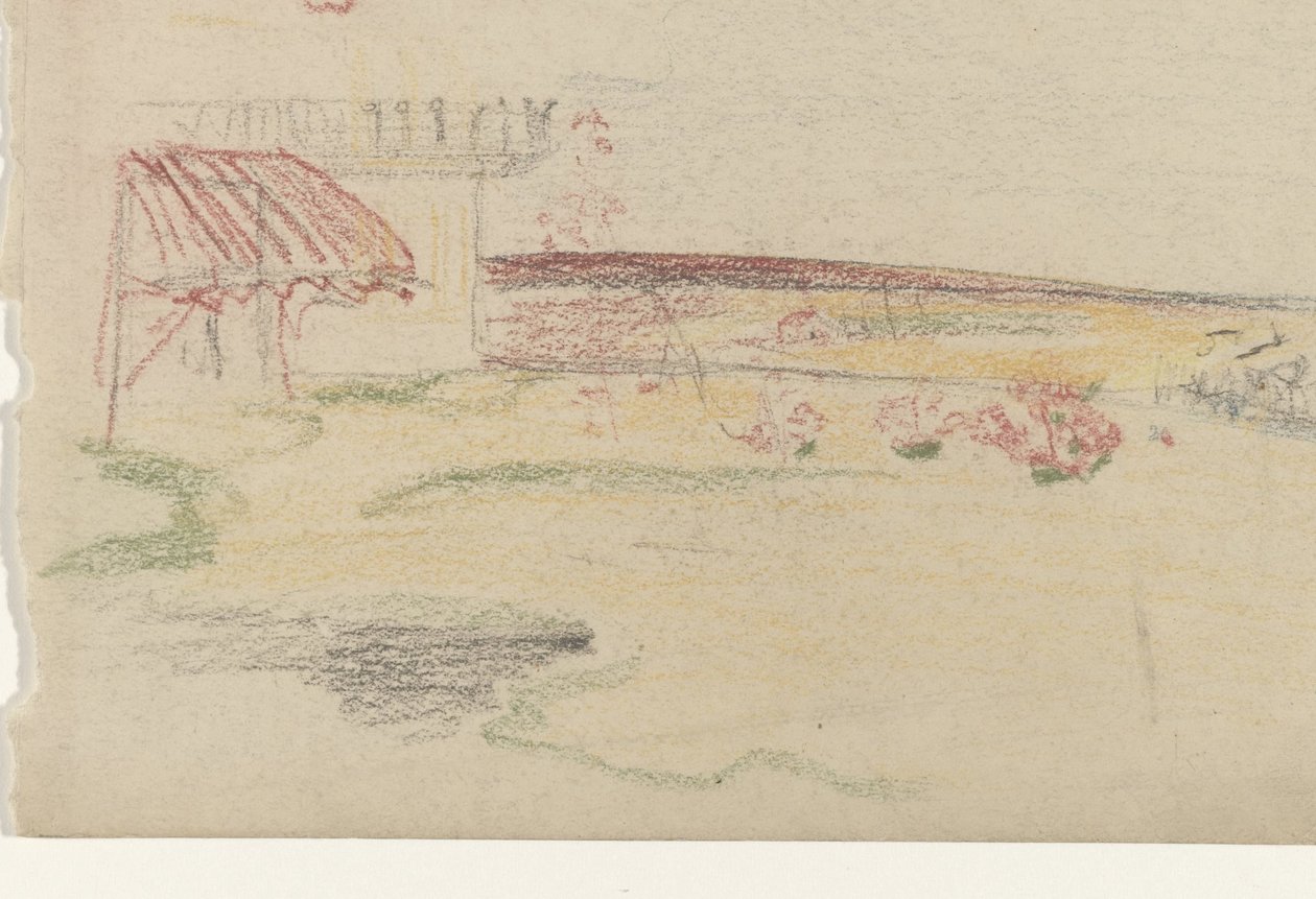 Hage bak et hus med markise av Carel Adolph Lion Cachet