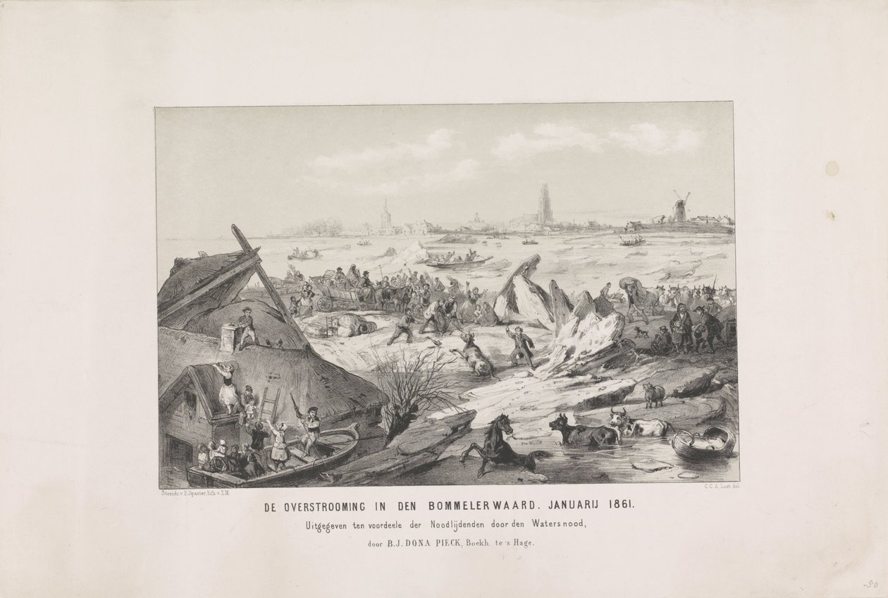 Flommen i Bommelerwaard. januar 1861 (tittel på objekt) av Carel Christiaan Antony Last
