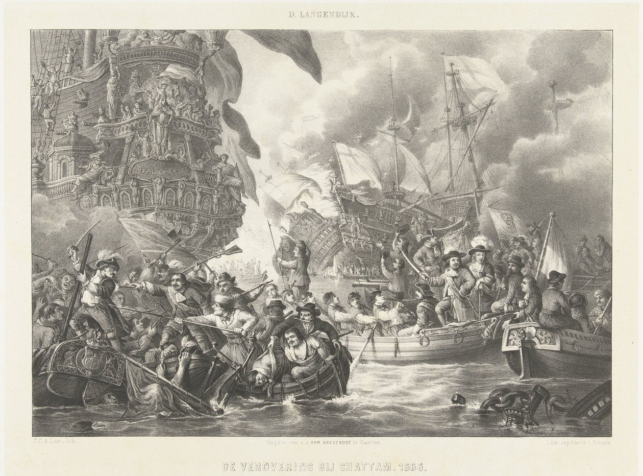 The Journey to Chatham and the Capture of the Royal Charles, 1667 Erobringen ved Chattam. 1666 (tittel på objekt) av Carel Christiaan Antony Last
