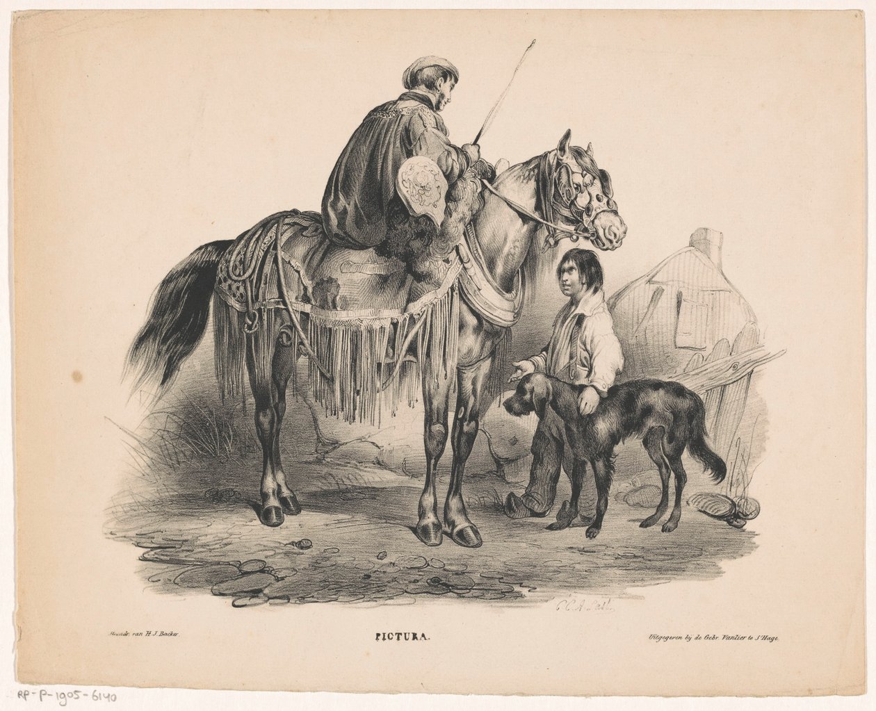 Adelsmann til hest og tiggergutt Pictura (serietittel på objekt) av Carel Christiaan Antony Last