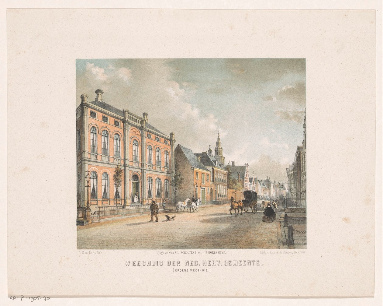 Utsikt over det grønne barnehjemmet i Groningen Barnehjem i Nederland. rev. Kommune (Grønt barnehjem) (tittel på objekt) av Carel Christiaan Antony Last