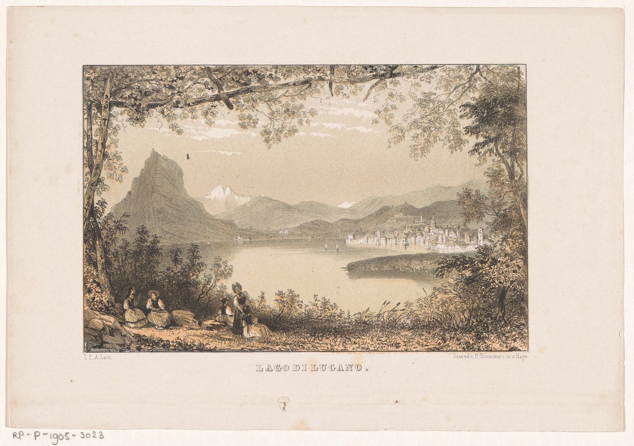 Utsikt over Luganosjøen Lago di Lugano (tittel på objekt) av Carel Christiaan Antony Last