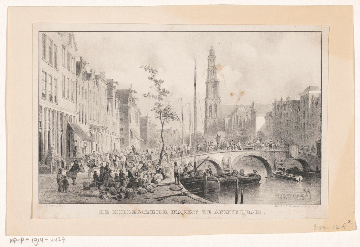 Hillegommermarkt på Reesluis i Amsterdam Hillergommermarkt i Amsterdam (tittel på objekt) av Carel Christiaan Antony Last