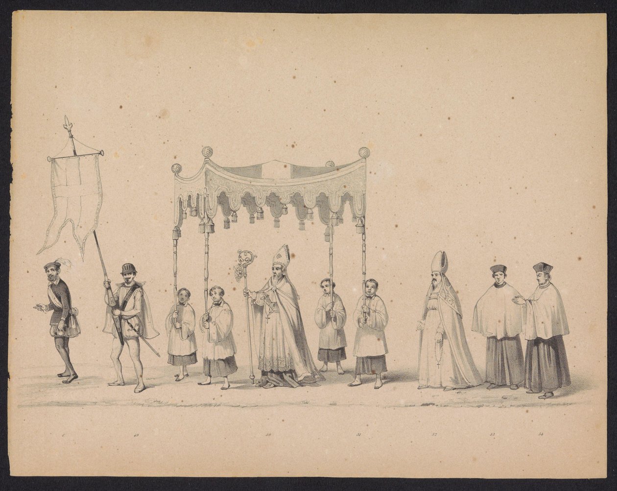 Masquerade of the Utrecht Students, 1846 (Plate 10) Skildring av den kostymede prosesjonen, som viser prosesjonen til Filip II, Prins av Spania, i Utrecht, 3. oktober 1549, holdt 17. juni 1846, av H.H. Studenter ved Utrechtsche av Carel Christiaan Antony Last