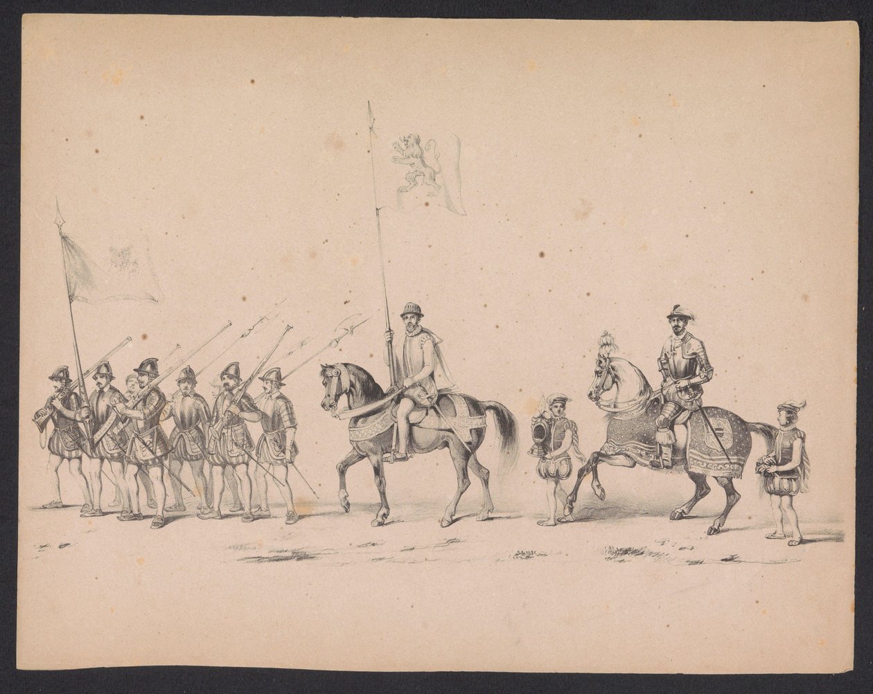 Masquerade of the Utrecht Students, 1846 (Plate 2) Skildring av den kostymede prosesjonen, som viser prosesjonen til Filip II, Prins av Spania, i Utrecht, 3. oktober 1549, holdt 17. juni 1846, av H.H. Studenter ved Utrechtsche av Carel Christiaan Antony Last