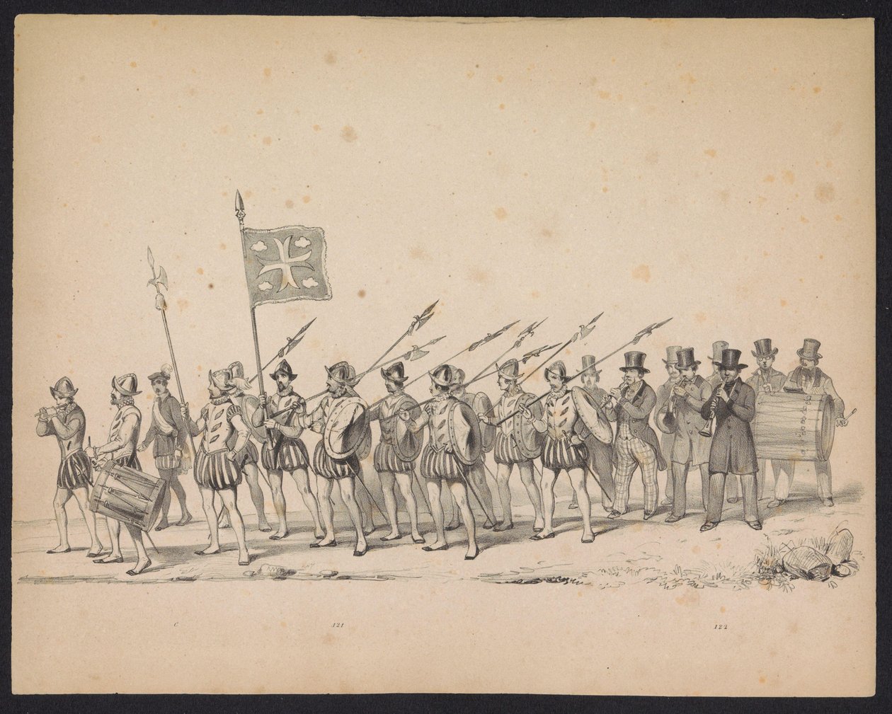 Masquerade of the Utrecht Students, 1846 (Plate 22) Skildring av den kostymede prosesjonen, som viser prosesjonen til Filip II, Prins av Spania, i Utrecht, 3. oktober 1549, holdt 17. juni 1846, av H.H. Studenter ved Utrechtsche av Carel Christiaan Antony Last