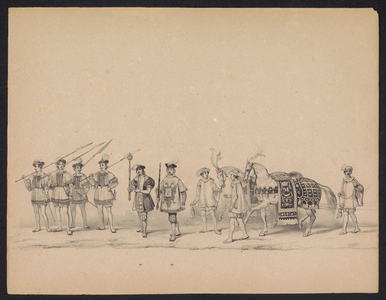 Masquerade of the Utrecht Students, 1846 (Plate 7) Skildring av den kostymede prosesjonen, som viser prosesjonen til Filip II, Prins av Spania, i Utrecht, 3. oktober 1549, holdt 17. juni 1846, av H.H. Studenter ved Utrechtsche av Carel Christiaan Antony Last