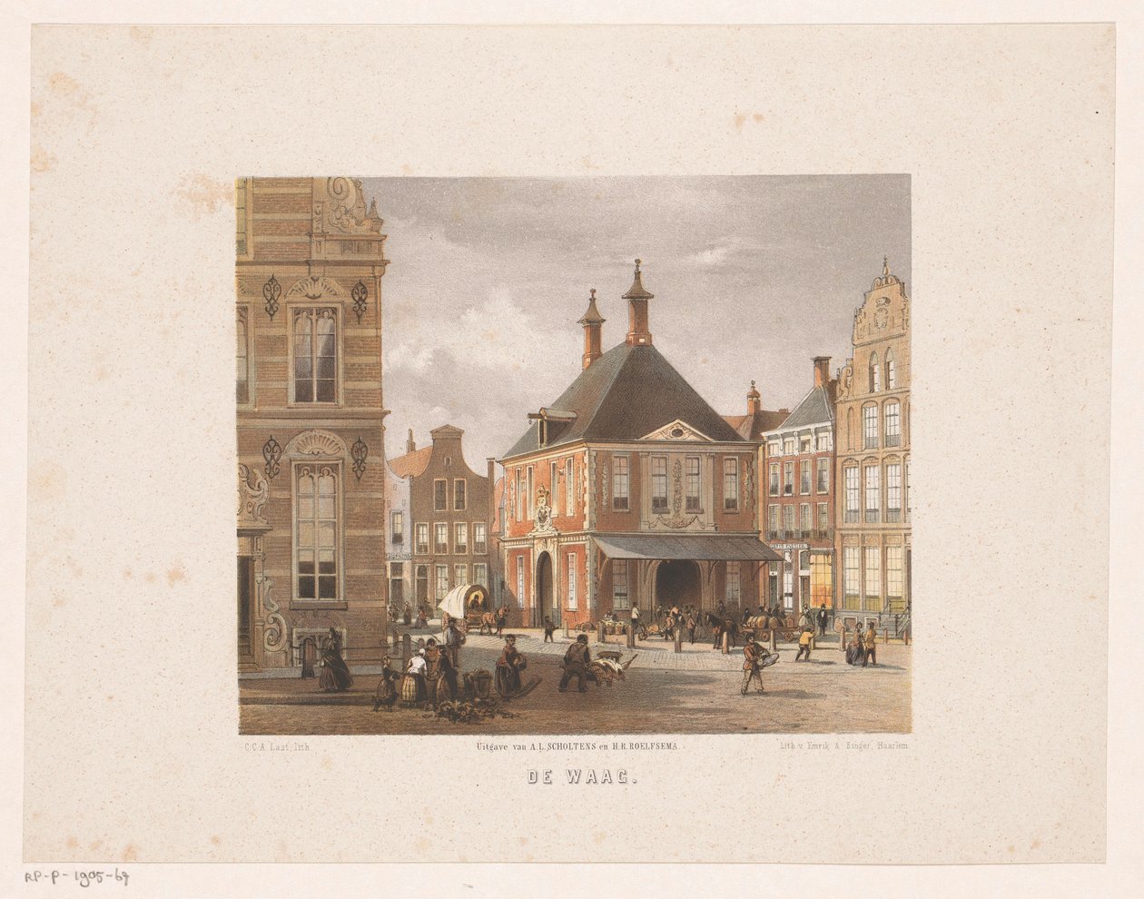 Bybilde med veiehus i Groningen The Waag (tittel på objekt) av Carel Christiaan Antony Last