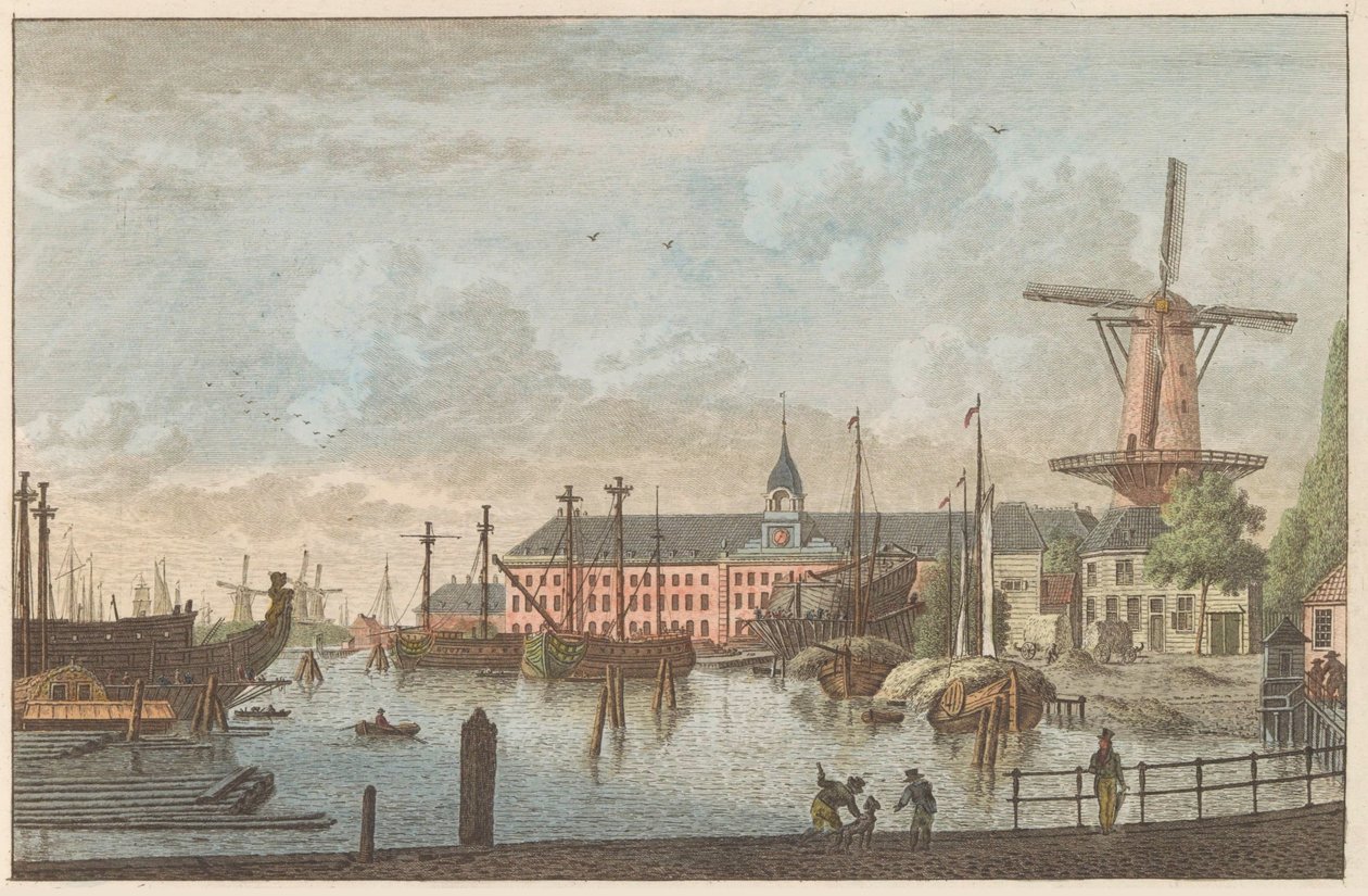 Admiraliteitsmagazijn Rotterdam, ca. 1790 Admiraliteits-Magazyn te Rotterdam / Admiralitetsbutikker i Rotterdam (tittel på objekt) av Carel Frederik Bendorp (I)