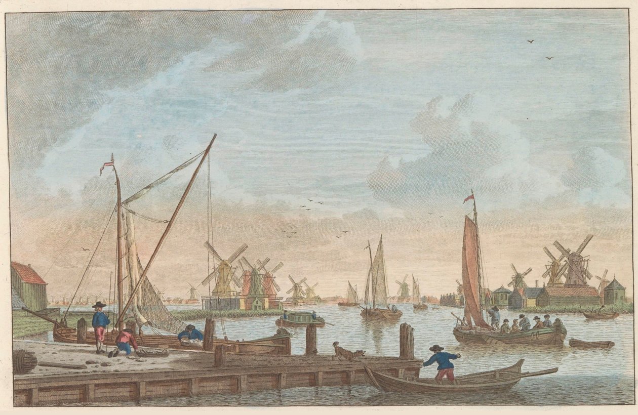 Zaan ved Wormerveer, ca. 1790 Wormerveer van de Poelsluis / Wormerveer aupres du Saan (tittel på objekt) av Carel Frederik Bendorp (I)