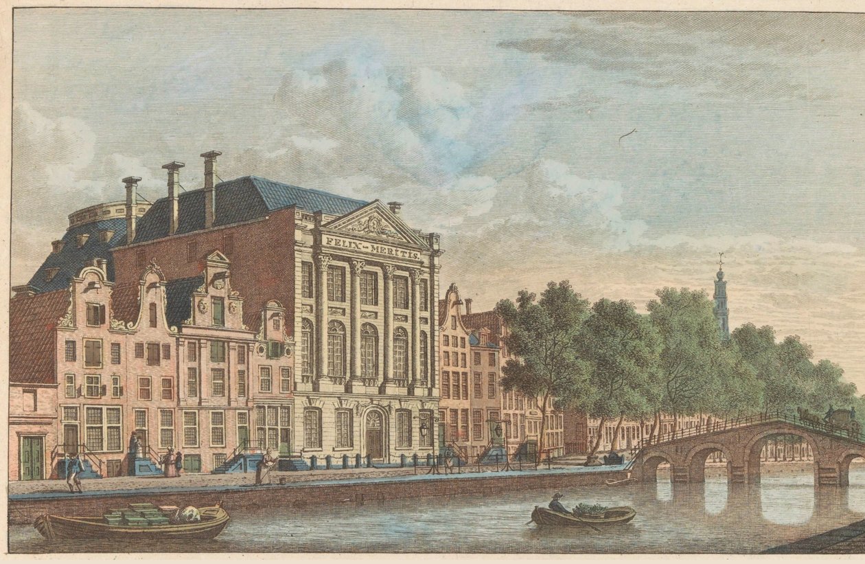 Bygningen til Felix Meritis i Amsterdam, ca. 1790 Bygging av Society Felix Meitis i Amsterdam / Edifices de la societe dit Félix Méritis à Amsterdam (tittel på objekt) av Carel Frederik Bendorp (I)