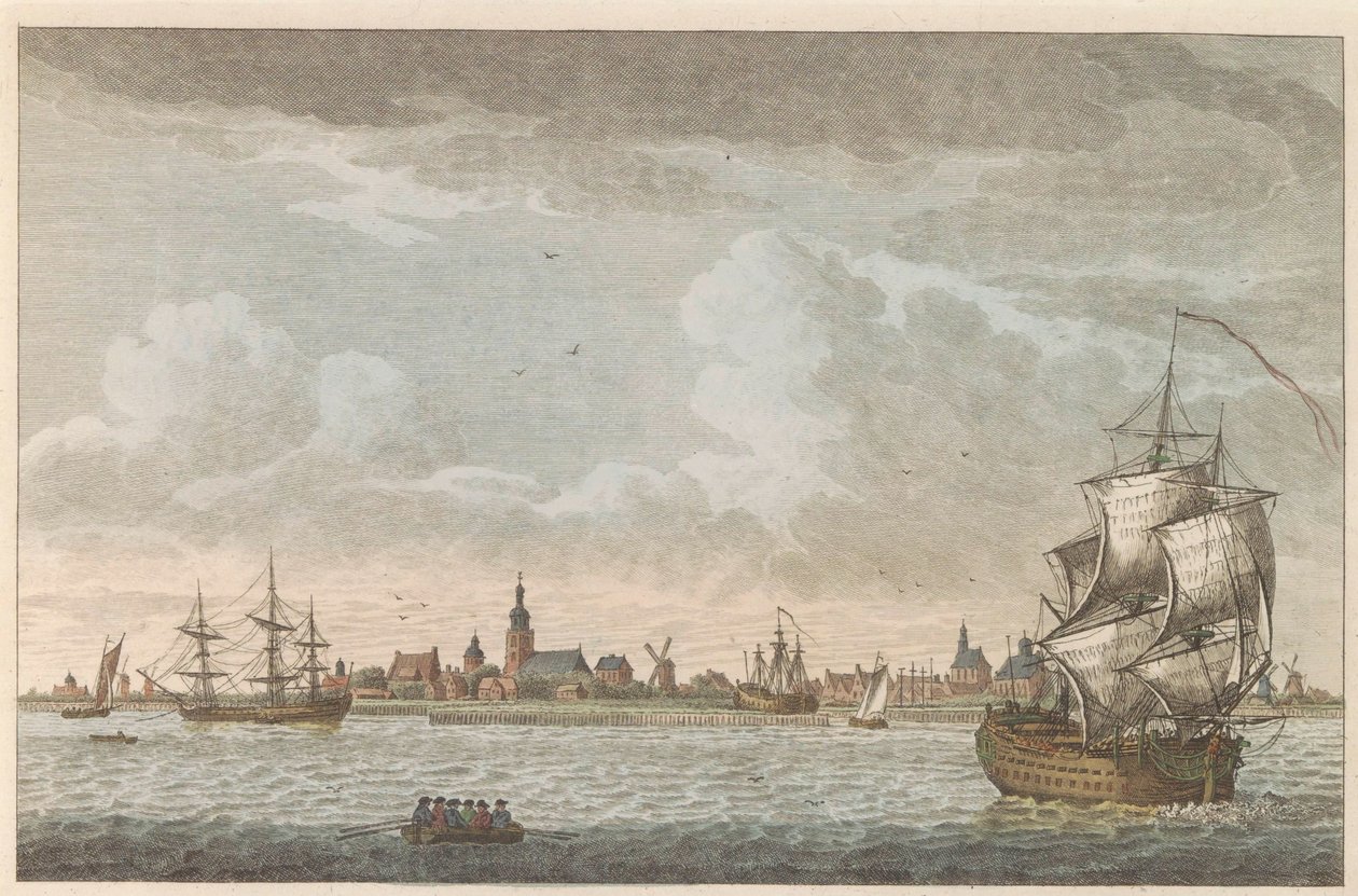 Utsikt over Hoorn, ca. 1790 Utsikt over byen Hoorn / Vue dela Ville de Horn, situee sur le bord du Zuiderzee (tittel på objekt) av Carel Frederik Bendorp (I)