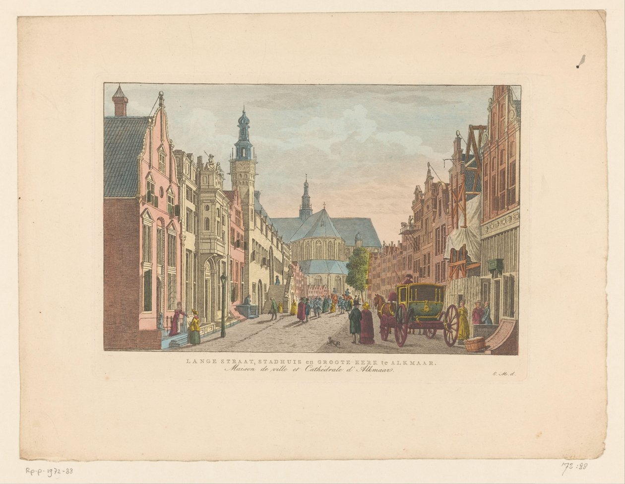 Utsikt over Langestraat, rådhuset og Grote Kerk i Alkmaar Langestraat, rådhuset og Groote Kerk i Alkmaar / Maison de ville et Cathédrale d